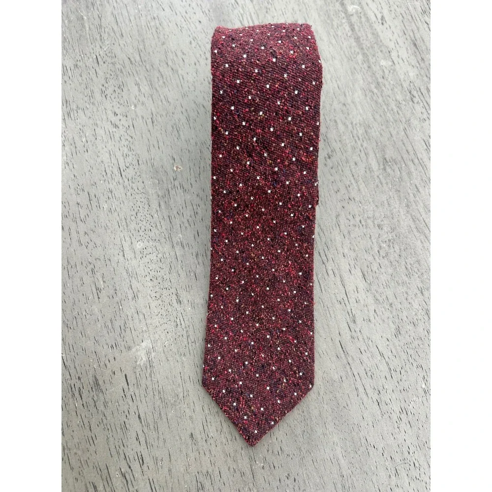 J.Crew Mens Burgundy Donegal Tweed Wool Silk Tie Handmade USA Skinny 2.5 Inch